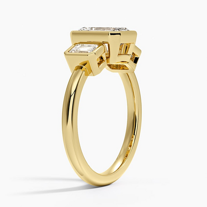 1 1/4 CT Emerald Cut Lab Grown Diamond Bezel Set 3 Ston Engagement Ring