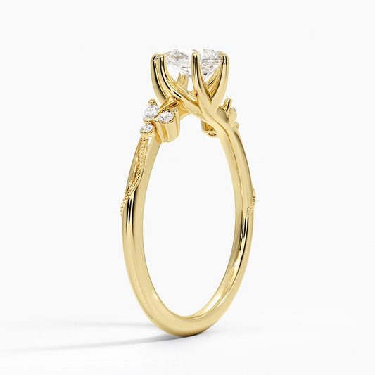 1/2 CT Lab Grown Diamond 18K Yellow Gold Engagement Milgrain Ring
