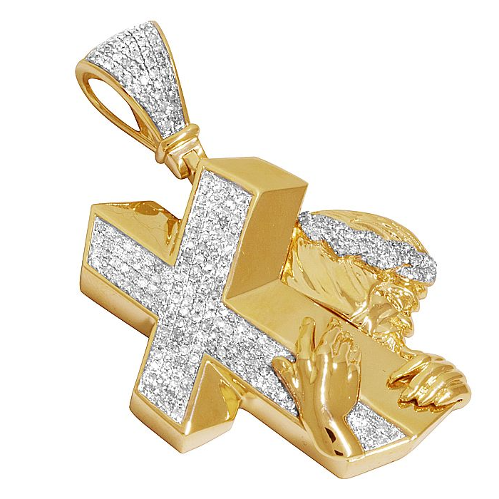 Jesus Christ Cross Yellow Gold Lab Grown Diamond Pendant
