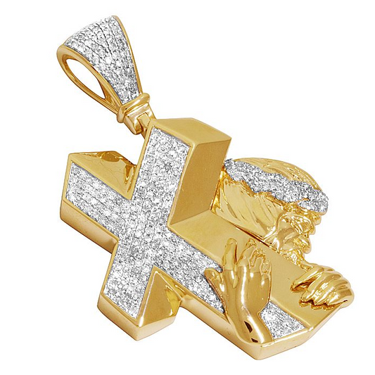 Jesus Christ Cross Yellow Gold Lab Grown Diamond Pendant