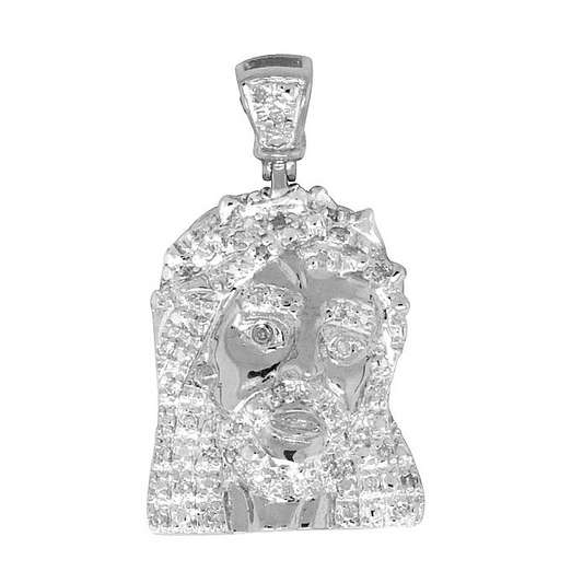 White Gold Lab Grown Diamond Mini Jesus Pendant