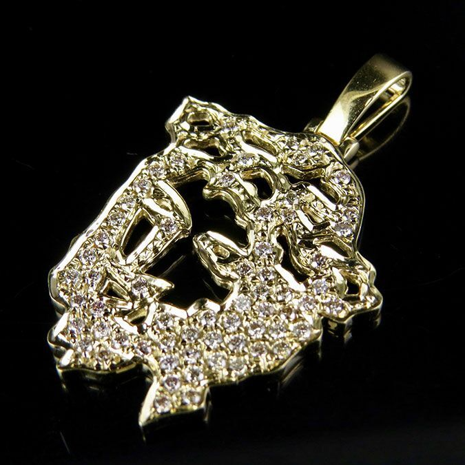 Jesus Face Cutout Lab Grown Diamond Gold Pendant