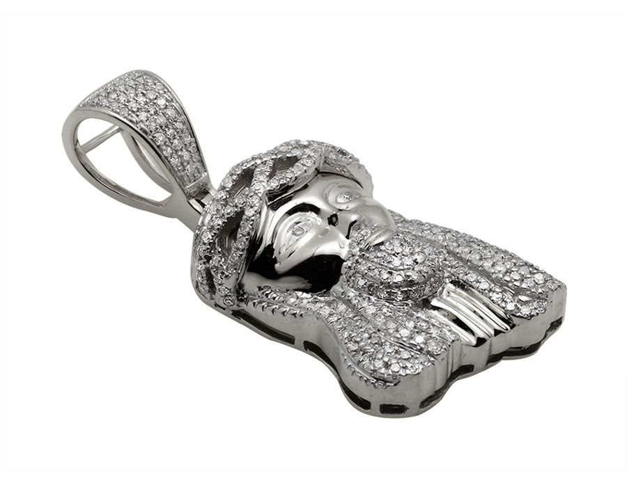 White Gold Jesus Face Lab Grown Diamond Pendant