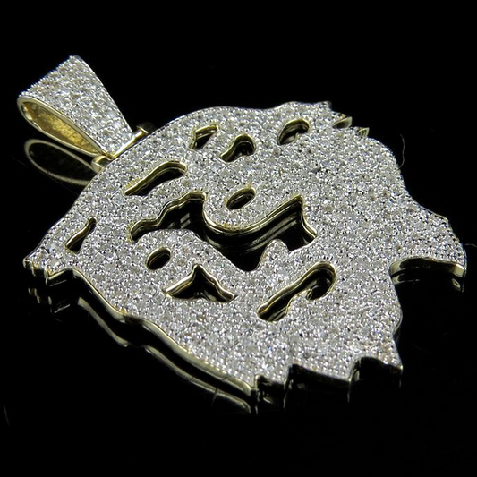Lab Grown Diamond Jesus Digital Face Charm Gold Pendant