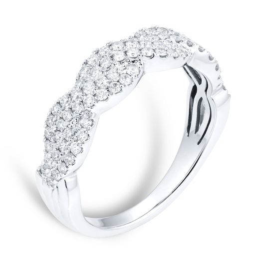 Two Row Lab Diamond Twist Eternity Gold Wedding Band