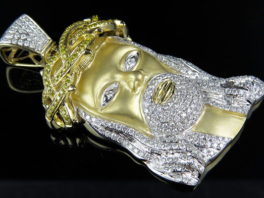10K Gold Jesus Face Matte Lab Grown Diamond Pendant
