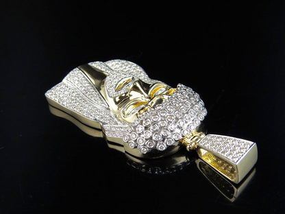 Jesus Head Lab Grown Diamond Yellow Gold Pendant
