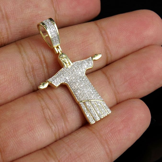 Christ The Redeemer Lab Grown Diamond Yellow Gold Pendant
