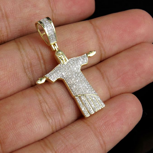 Christ The Redeemer Lab Grown Diamond Yellow Gold Pendant