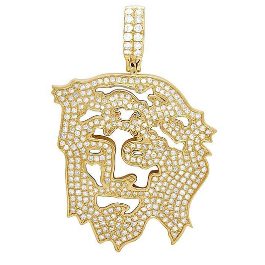 14K Yellow Gold Cutout Jesus Lab Grown Diamond Pendant