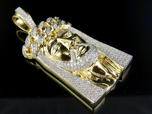 2 CTW Gold Lab Grown Diamond Cuban Link Jesus Pendant