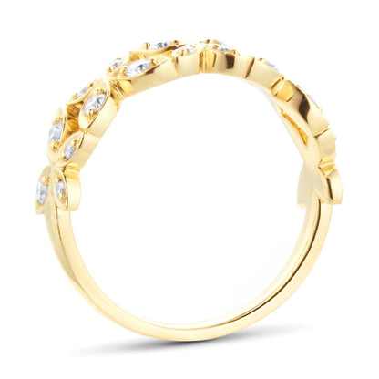 Yellow Gold Lab Diamond Flower Pattern Wedding Band