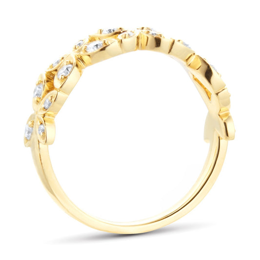 Yellow Gold Lab Diamond Flower Pattern Wedding Band