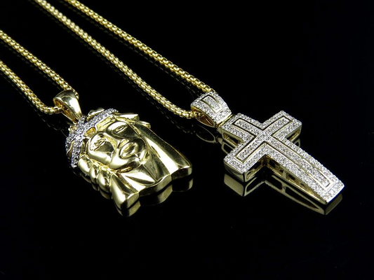Lab Grown Diamond Jesus Cross Chain Gold Pendant