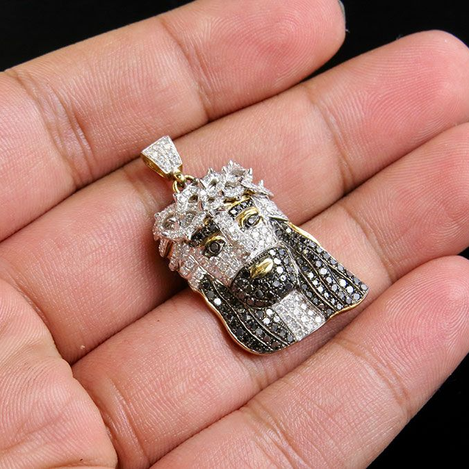 Black Onyx Lab Grown Diamond Gold Jesus Pendant
