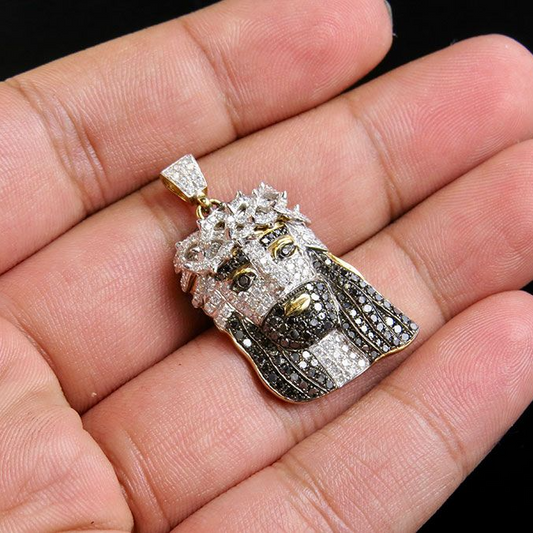 Black Onyx Lab Grown Diamond Gold Jesus Pendant