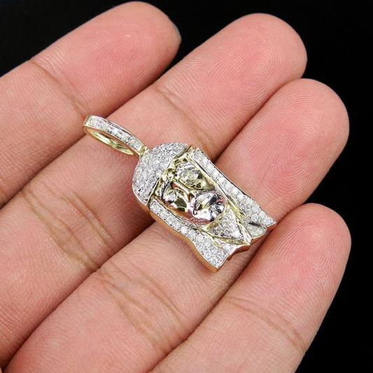 Jesus Face Yellow Gold Lab Grown Diamond Pendant