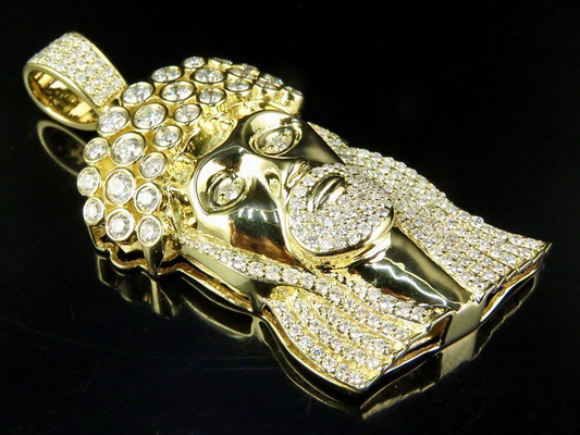 10K Yellow Gold Solitaire Bezel Crown Jesus Pendant
