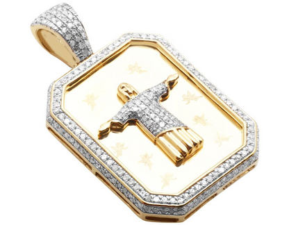 Dog Tag Jesus Christ The Redeemer Gold Lab Grown Charm Pendant