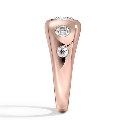 1CT Lab Grown Diamond Flush Set Five Stone Yellow Gold Dome Ring