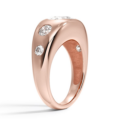 1CT Lab Grown Diamond Flush Set Five Stone Yellow Gold Dome Ring