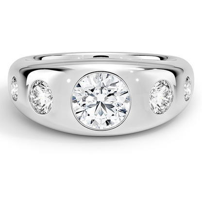 1CT Lab Grown Diamond Flush Set Five Stone Yellow Gold Dome Ring