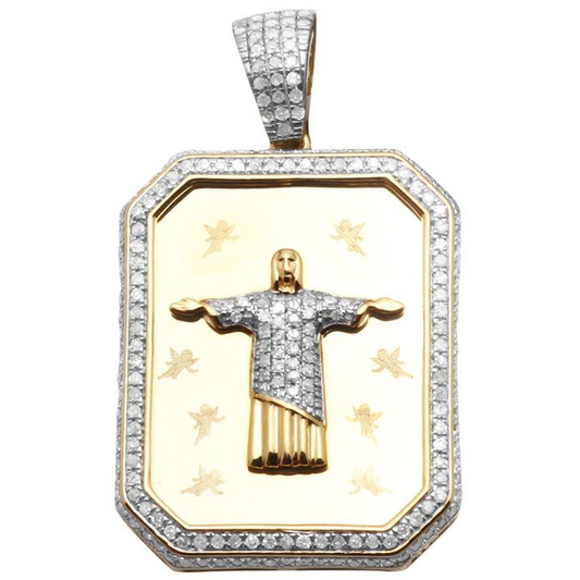 Dog Tag Jesus Christ The Redeemer Gold Lab Grown Charm Pendant