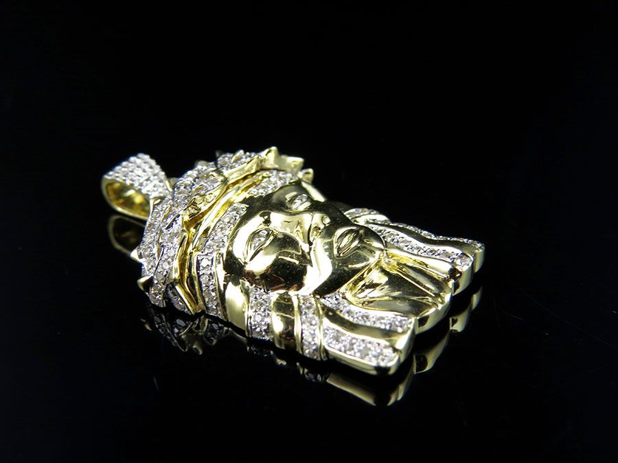 Yellow Gold Jesus Face Lab Grown Diamond Luxury Pendant