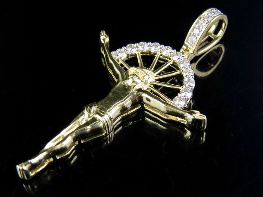 Lab Grown Diamond Crucifix Gold Jesus Charm Pendant