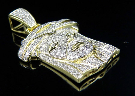 Jesus Head Iced  Out Lab Grown Diamond Yellow Gold Pendant