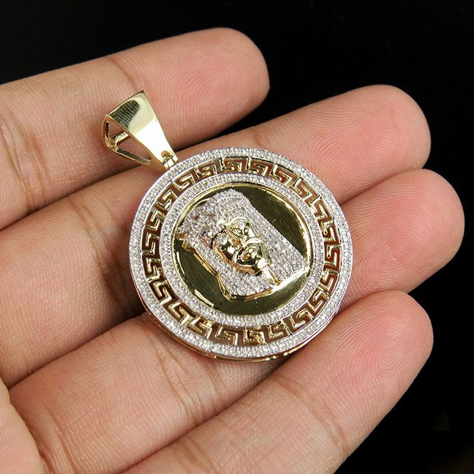 Greek Bezel Jesus Medallion Lab Grown Diamond Pendant