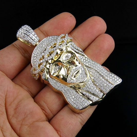 Men's Jesus Face Gold Lab Grown Diamond Pendant