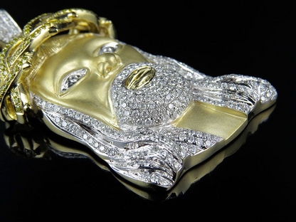 10K Gold Jesus Face Matte Lab Grown Diamond Pendant