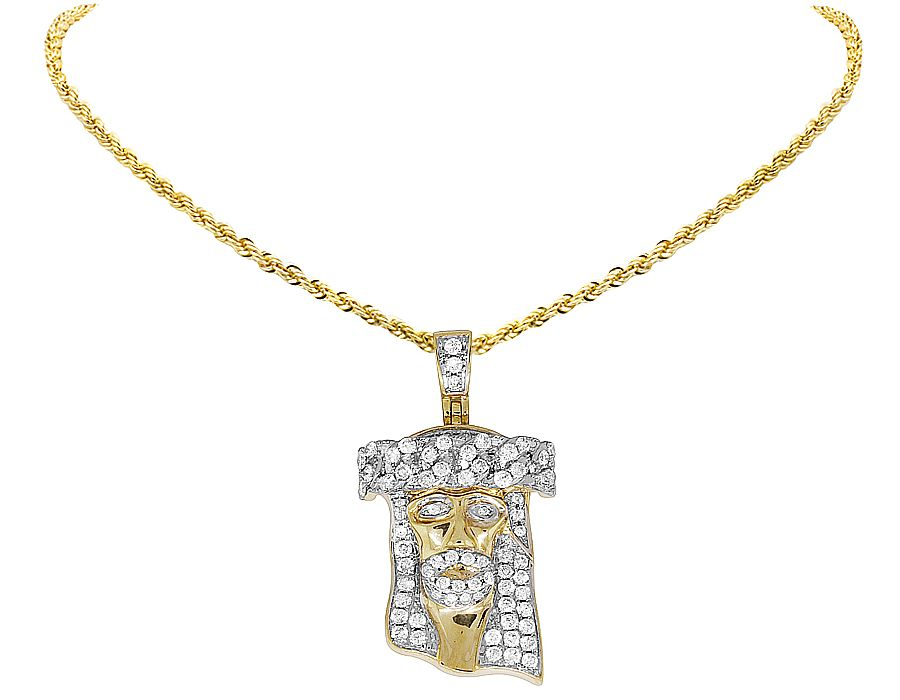 1.5 Inch Lab Grown Diamond Yellow Gold Jesus Pendant