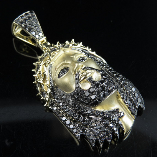 Lab Grown Diamond Black Onyx Matte Jesus Gold Pendant
