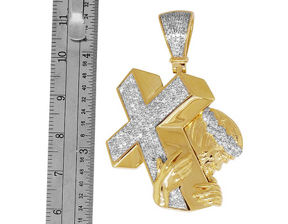 Jesus Christ Cross Yellow Gold Lab Grown Diamond Pendant