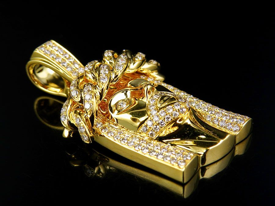 14K Yellow Gold Lab Grown Diamond Jesus Face Pendant
