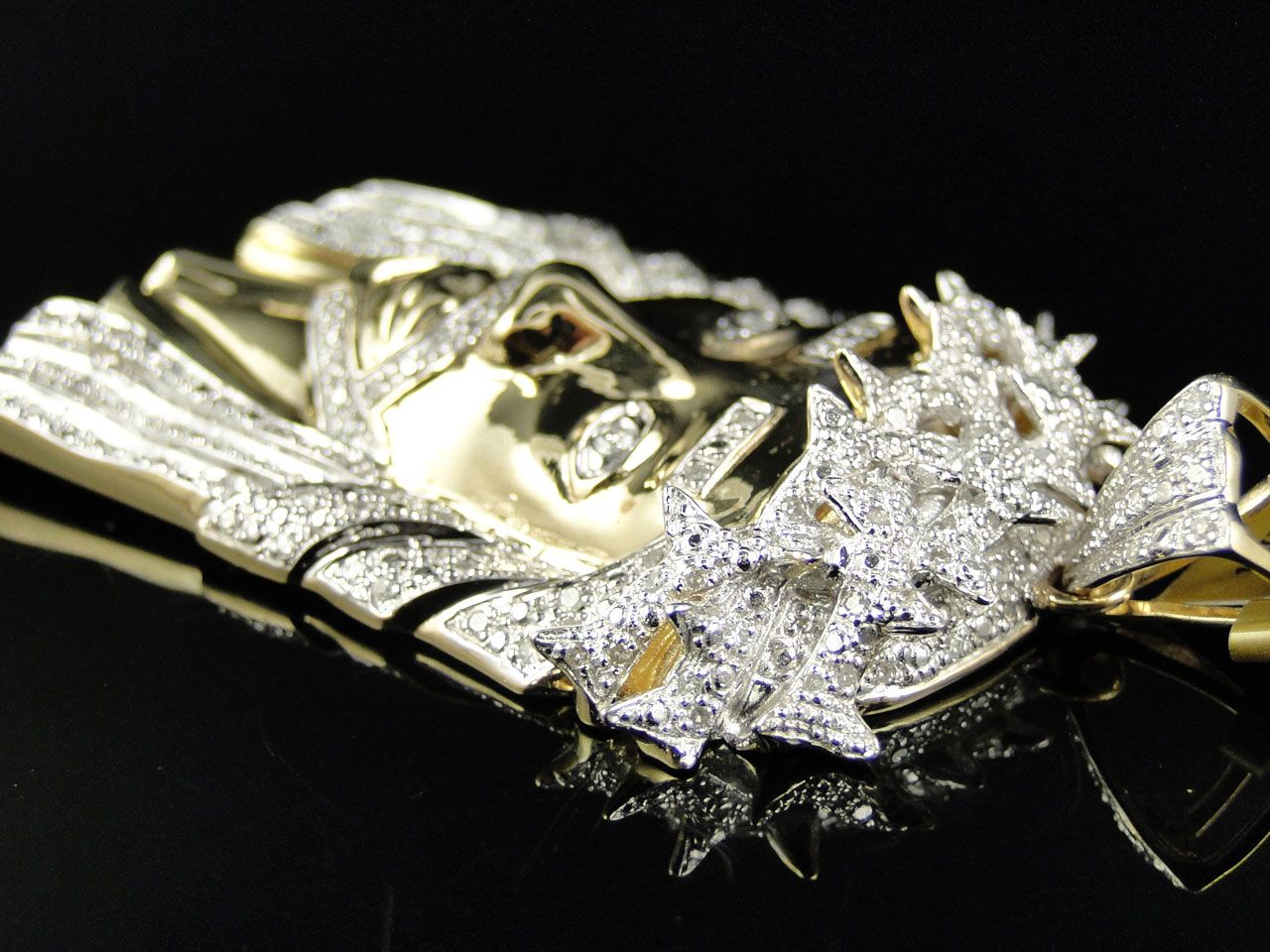 Lab Grown Diamond  Yellow Gold Jesus Head Pendant
