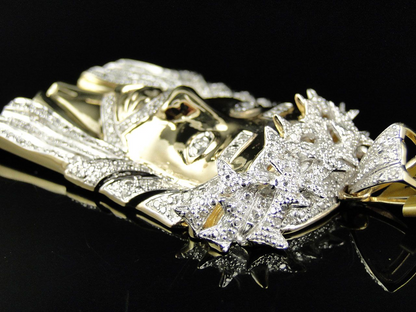 Lab Grown Diamond  Yellow Gold Jesus Head Pendant
