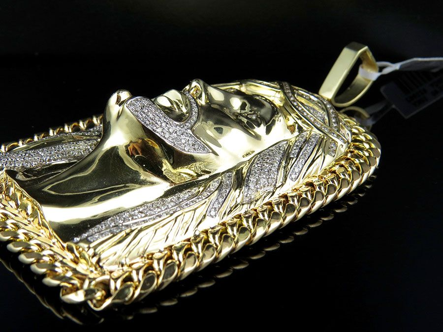Jesus Face Cuban Link Gold Lab Grown Diamond Pendant
