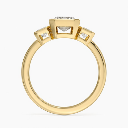 1 1/4 CT Emerald Cut Lab Grown Diamond Bezel Set 3 Ston Engagement Ring