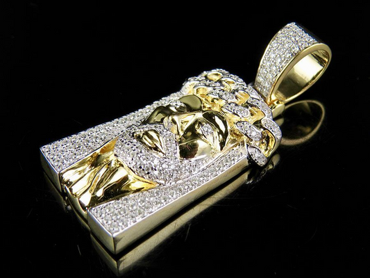 Jesus Crown Cuban Link CVD Diamond Yellow Gold Pendant