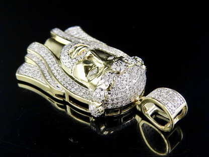 0.93 Inch Gold Lab Grown Diamond Jesus Face Pendant