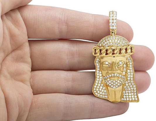 Yellow Gold Lab Grown Diamond Crying Jesus Pendant