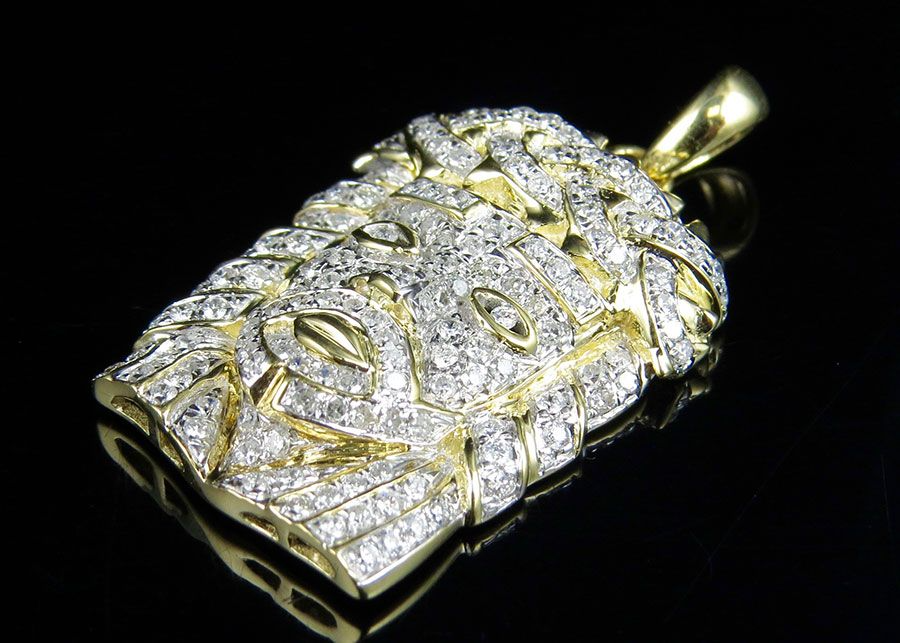Yellow Gold Jesus Head Lab Grown Diamond Pendant