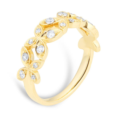 Yellow Gold Lab Diamond Flower Pattern Wedding Band