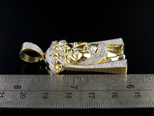 Jesus Cuban Crown Gold Lab Grown Diamond Pendant