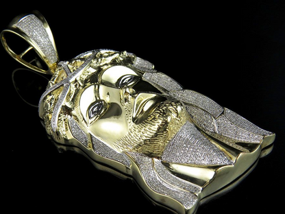 Jesus Piece Charm Pendant Yellow Gold Lab Grown Diamond