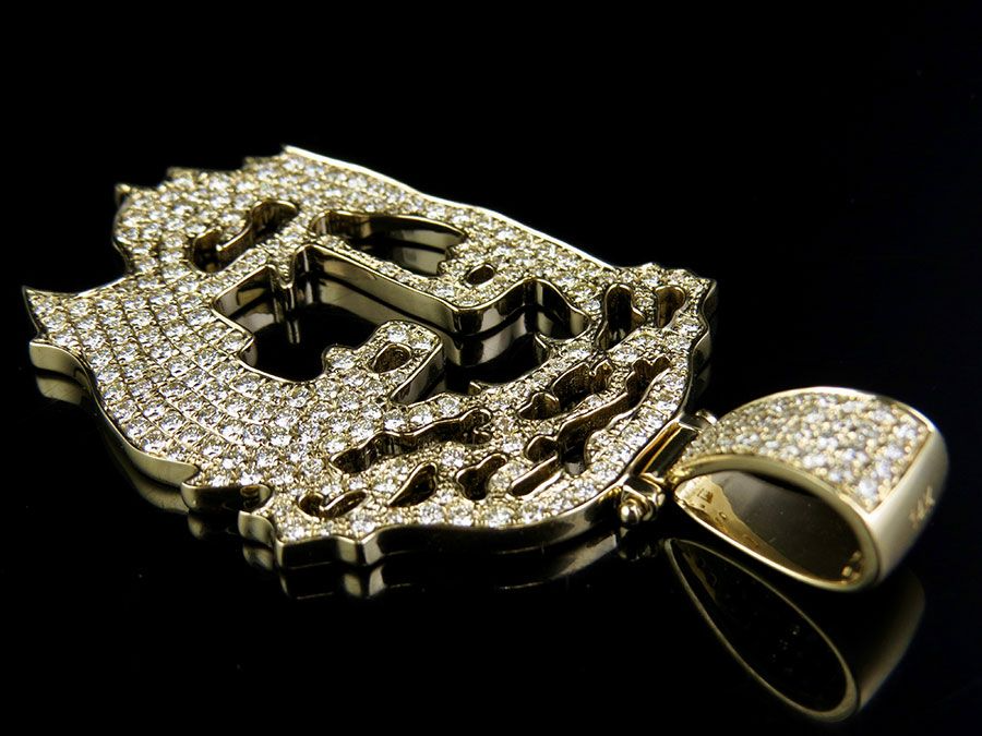 Yellow Gold Lab Grown Diamond Jesus Face Cutout Pendant