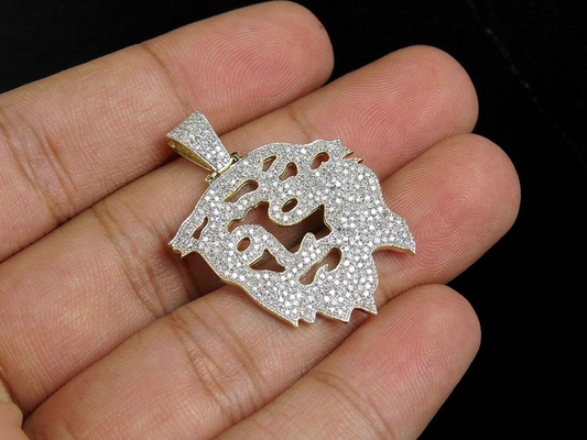 Lab Grown Diamond Jesus Digital Face Charm Gold Pendant